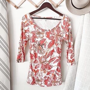 CAbi #886 Floral Splash Ruched Top